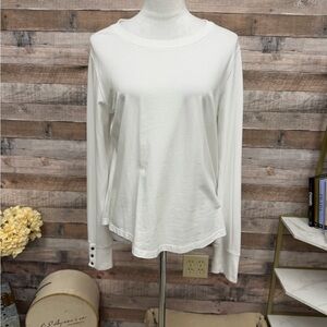 Evereve White Long Sleeve Top w Ribbed Button Detail L